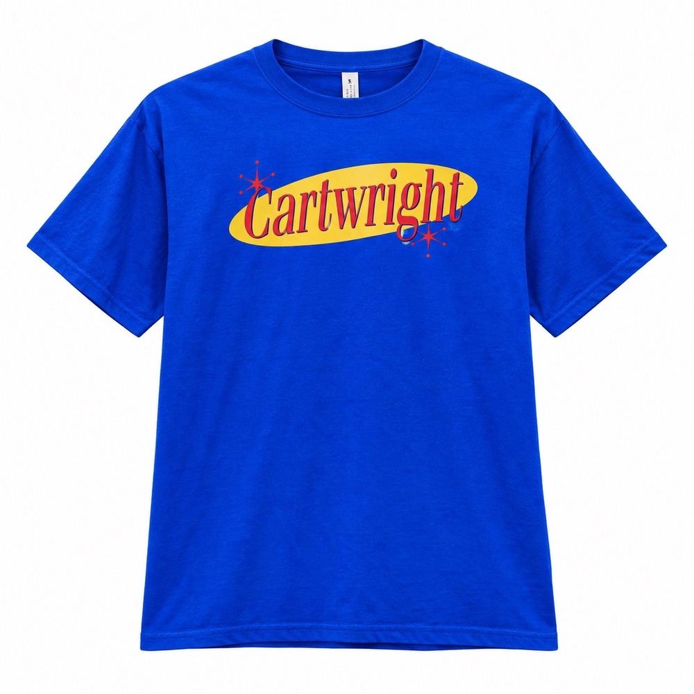 Cartwright Seinfeld Comedy TV Show Graphic T-Shirt Blue Mens Size L Short Sleeve